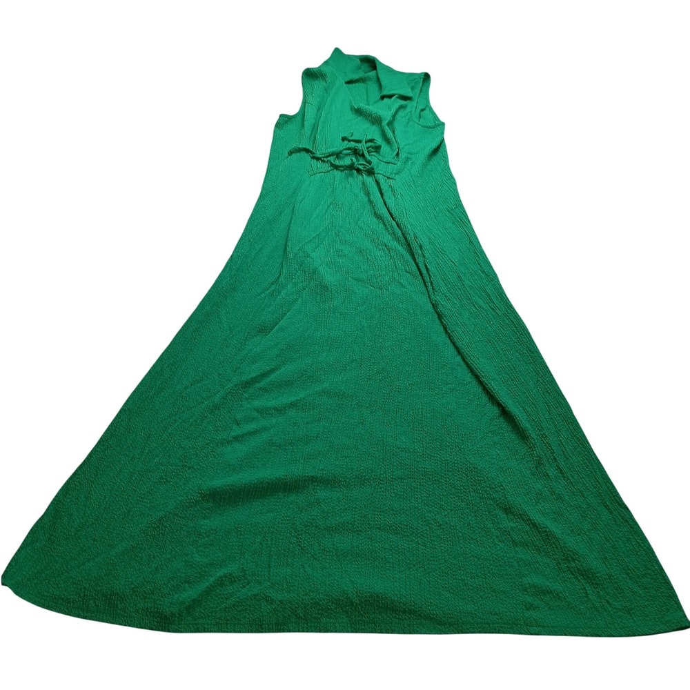 Nina Leonard Textured Maxi Dress Women's Green Sleeveless Tie Waist Size M